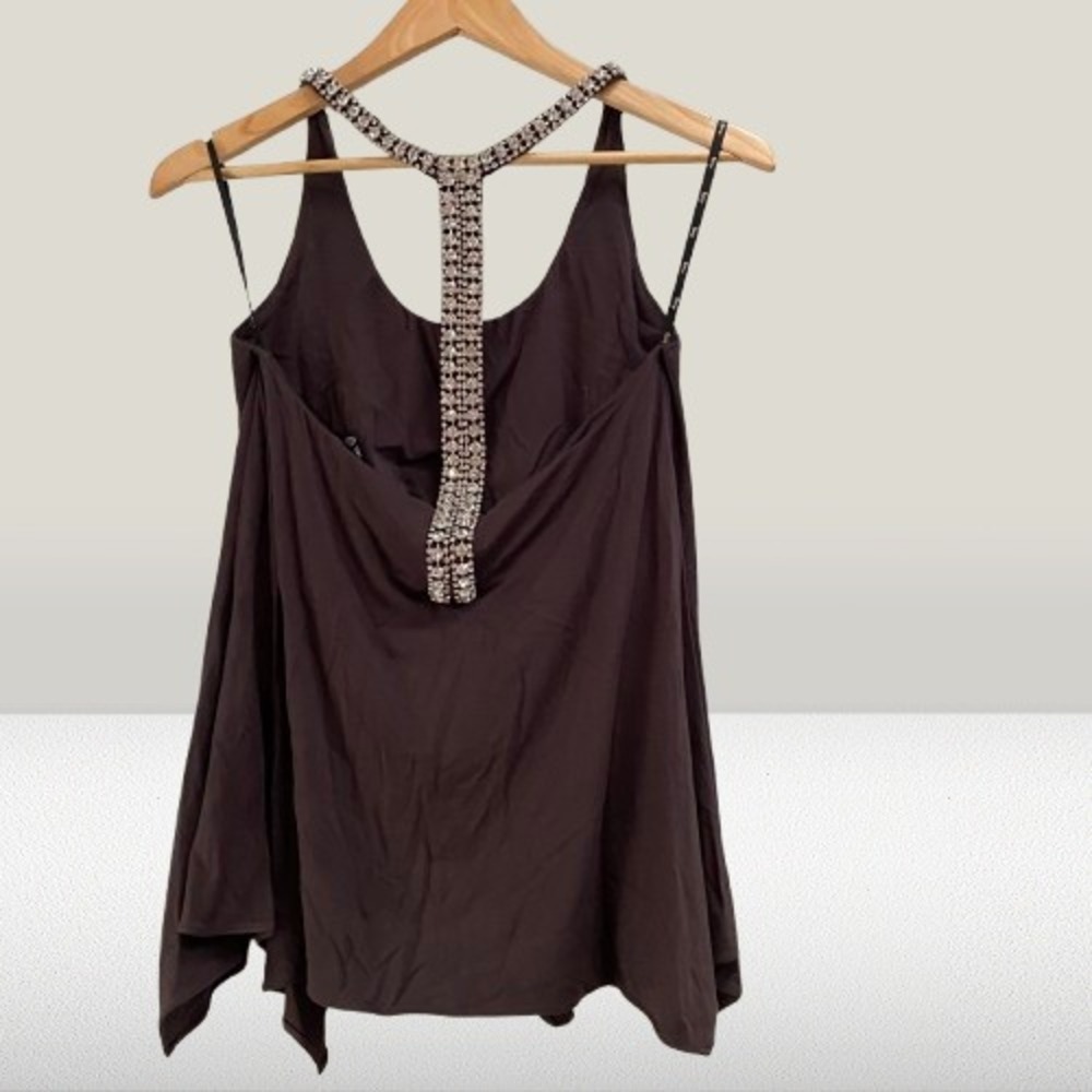 NEW Sky Woman's Rhinestone T-Back Tank Top Chocolate Brown Large - Picture 3 of 4